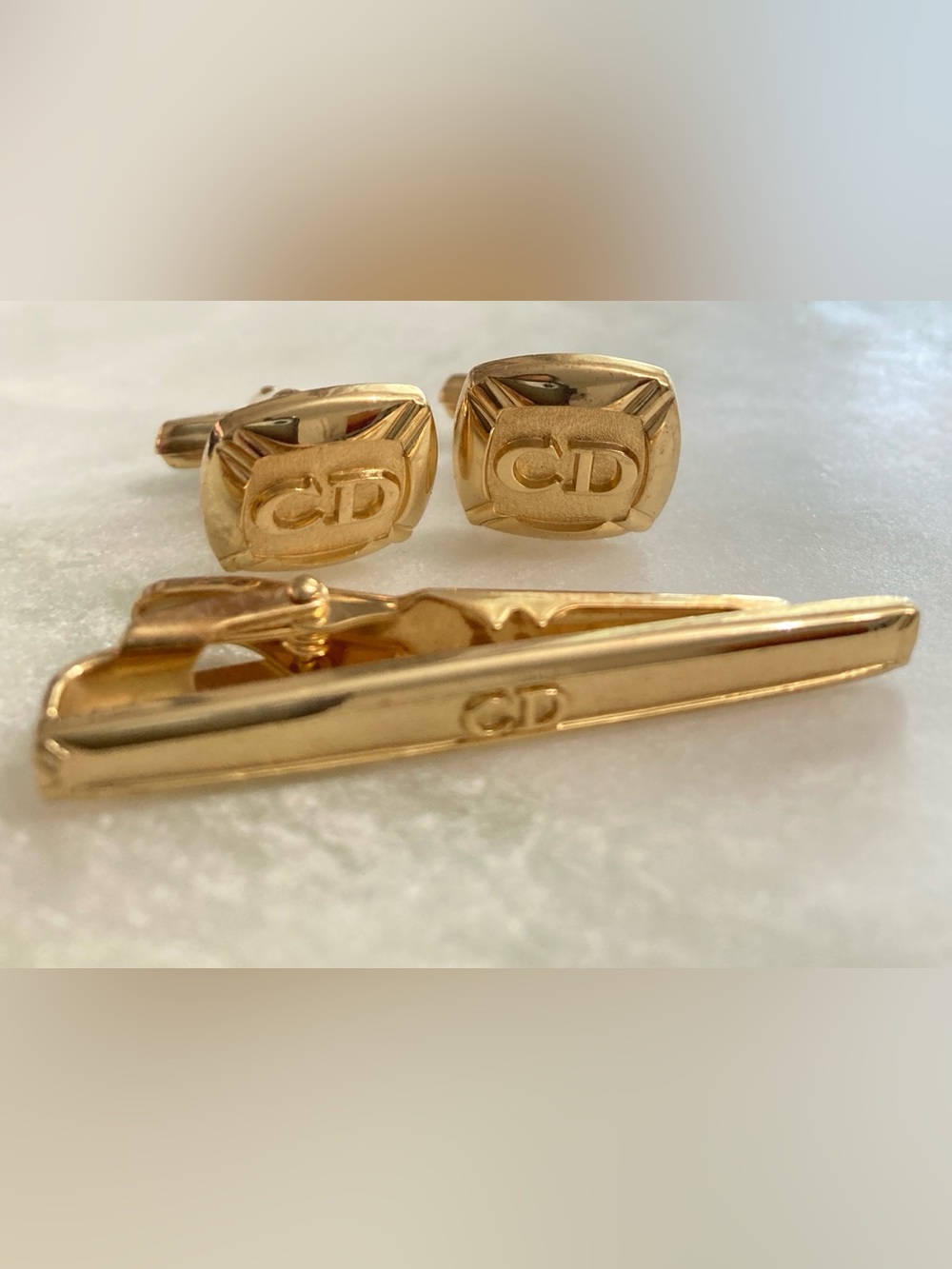 Christian Dior Cuff Links & Tie Clip Set Vintage